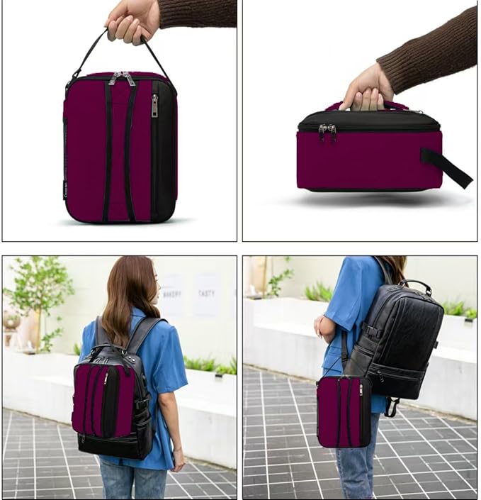 BEIMILY Lunch Box for Men Women Adults,Small Insulated Lunch Bag for Office Work Picnic,Reusable Portable Lunchbox,Soft Cooler Tote Bag(Dark Red)