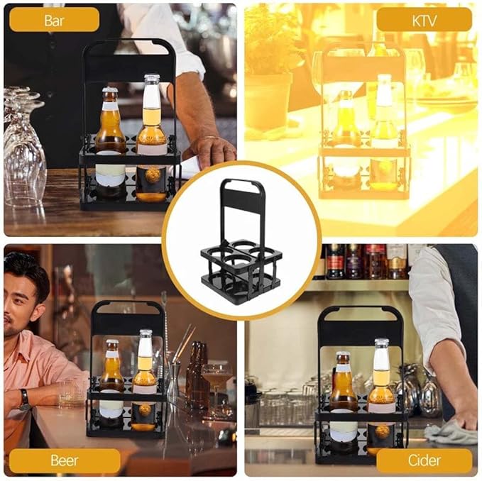 Portable Drink Carrier,Reusable Beer Bottle Coffee Cup Holder,Beer Bottle Drink Caddy for Delivery,4 Holes Cup Holders with Handle for Catering Restaurant Travel Car,Black