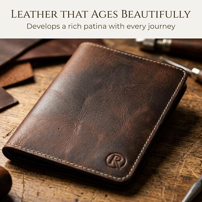 Rustique Leather Passport Holder Collection - Handmade Travel Wallet & Organizer - Full Grain Crazy Horse Leather Covers for Men & Women (Multiple Styles) (Executive Wallet - Tobacco & Honey)