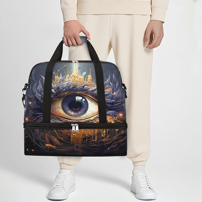 Purple Gold Devil Eye Large Weekender Bag with Shoe Compartment Travel Duffel Bags for Women Carry On Hospital Overnight Bag Foldable Personal Item Travel Bags Tote Gym Sports Airplanes