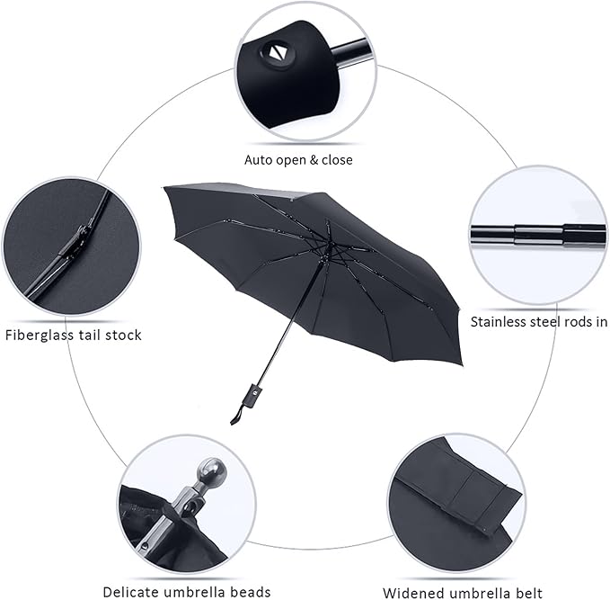 MRTLLOA 42/49 Inch Compact Travel Essentials Umbrella for Rain, Lightweight, Portable, Automatic, Strong, Waterproof Folding Umbrellas for Women, Men and Teenagers