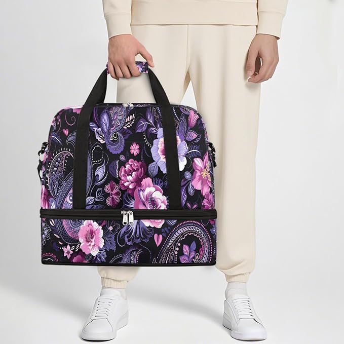 Pink Paisley Abstract Psychedelic Large Weekender Bag with Shoe Compartment Travel Duffel Bags for Women Carry On Hospital Overnight Bag Foldable Personal Item Travel Bags Tote Gym Sports Airplanes