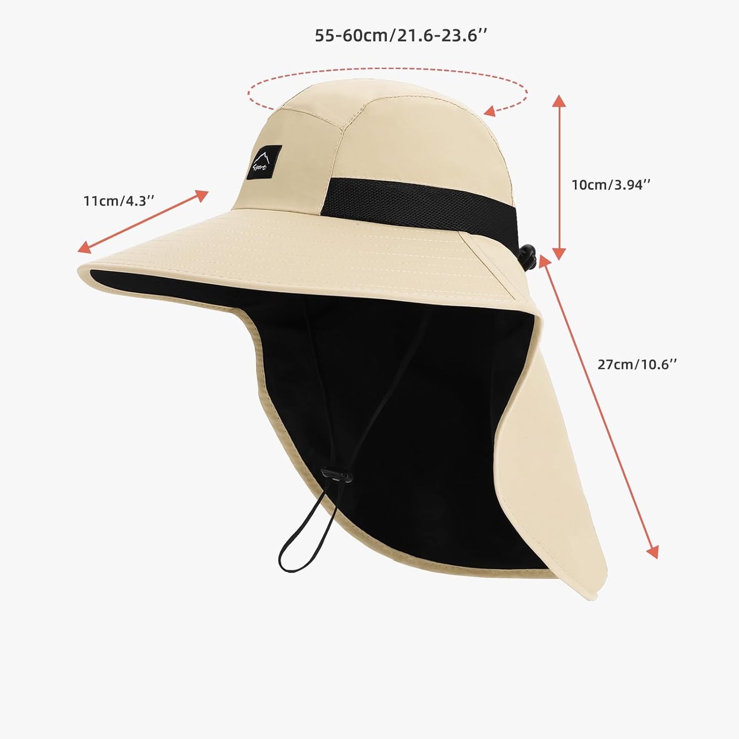 Rosoz Outdoor Sun Hat for Men Women, UPF50+ Protection Safari Cap Wide Brim Mesh Fishing Hat with Neck Flap Beach Garden