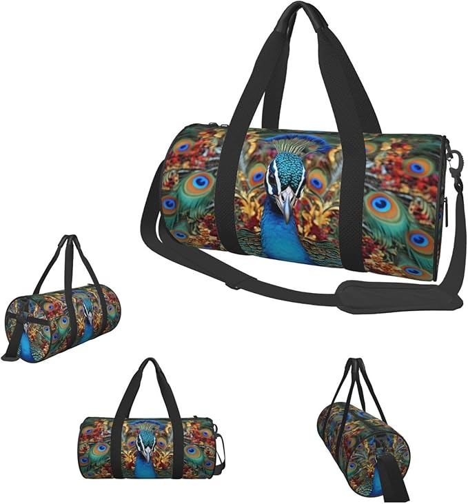 Travel Duffel Bag Lightweight Carry On Weekender Overnight Bags Elegant Peacock Sports Tote Gym Backpack with Adjustable Strap Hospital Bags Foldable Luggage Bag for Women Men