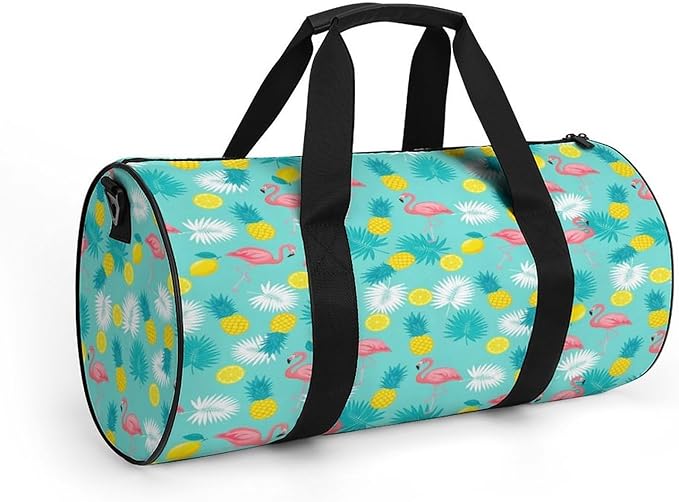 Travel Duffle Bag Pink Flamingo Pineapples And Exotic Leaves Carry On Weekender Bags Foldable Overnight Bag Workout Lightweight Bags