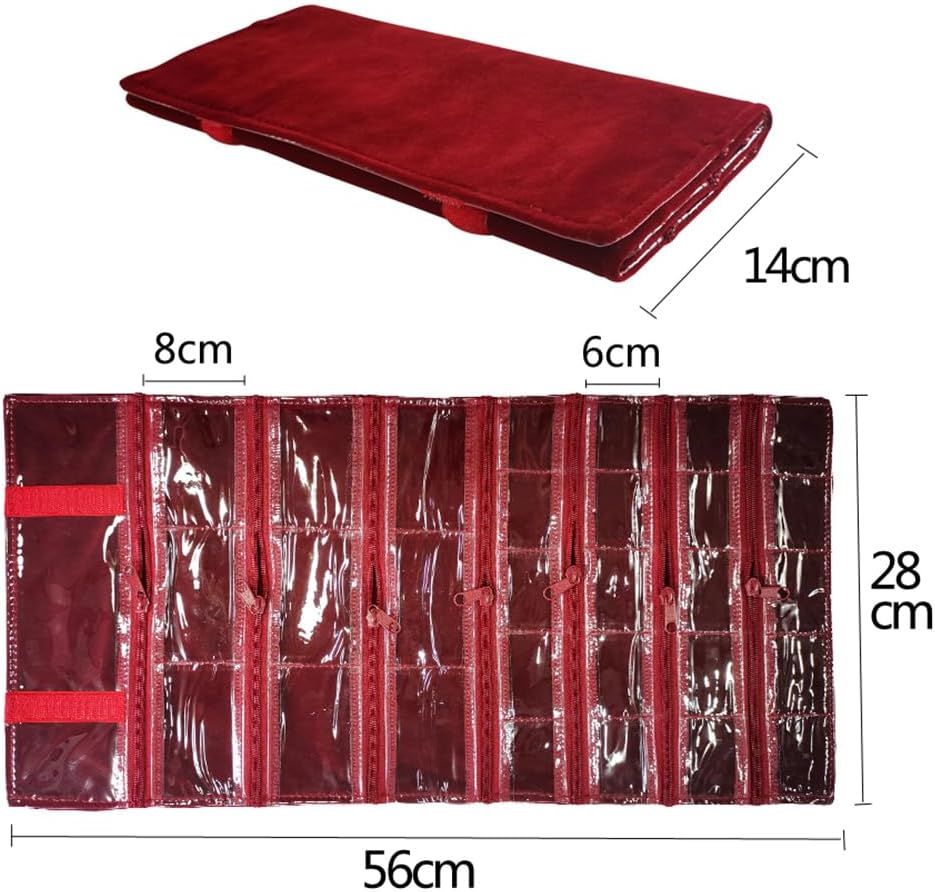 Travel Jewelry Roll Bag Portable Organizer Pouch With Grids&PVC Cover Storage Bags for Necklace, Bracelet, Bracelet,Ring, Badge, Pendant