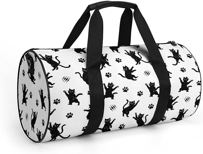 Weekender Carry on Beach Yoga Bag Sport Gym Fitness Tote Overnight Weekender Travel Bags for Men Women (Black Cat Paw Print)