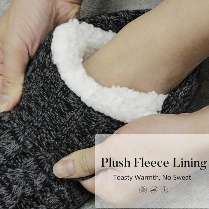 Mens Fuzzy Slipper Socks Soft Cozy Thick House Indoor Boot Sock Shoes with Anti-Skid Bottom Soles