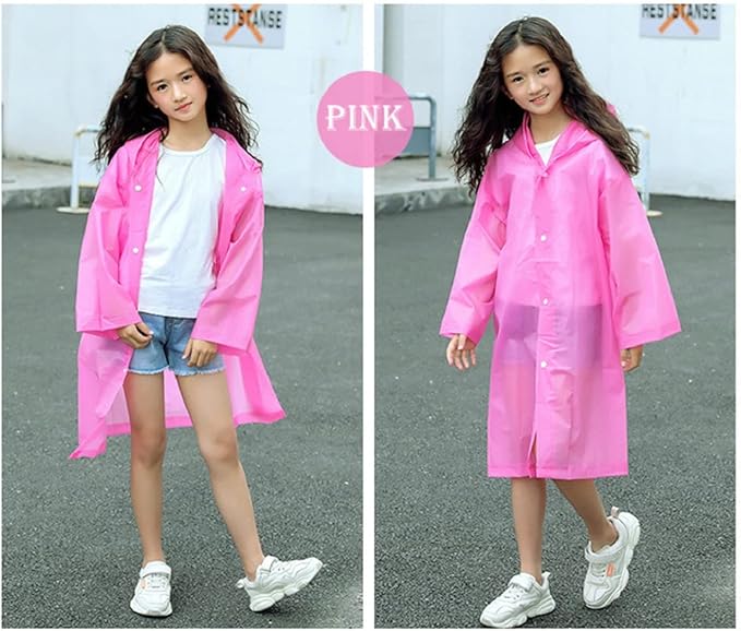 Kids Rain Poncho, Reusable EVA Children Raincoat for 6-13 Girls Boys, Waterproof Rain Jackets Rainwear with Hood