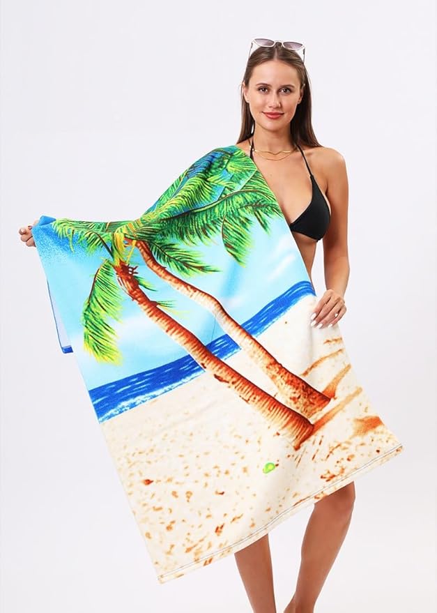 ANNPER Sunbeam Quick-Dry Beach Towel – Compact & Lightweight (55x28 in, 140x90 cm) with Vibrant Tropical Palm Print. Perfect for Travel, Pool, or Beach – Fast Drying & Easy Packing!