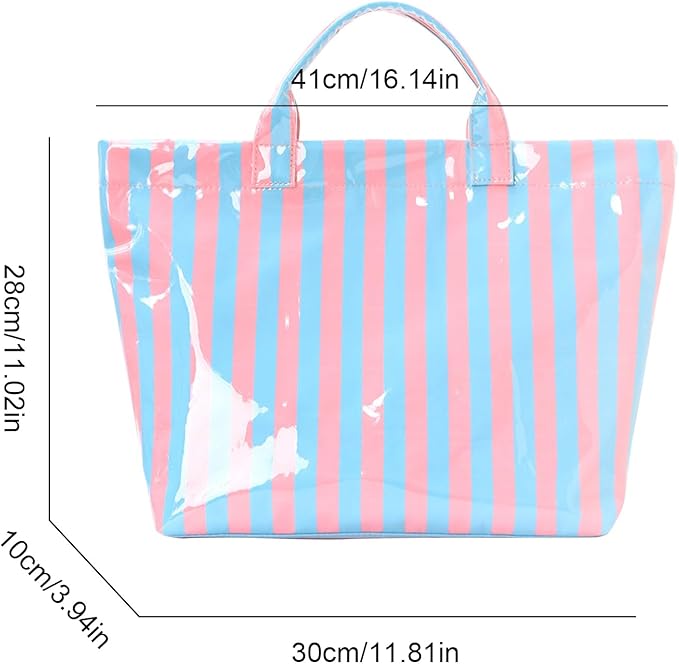 JQWYGB Striped PVC Tote Bag Large Glossy Striped Handbags Waterproof Top Handle Bag Plastic Tote Handbag Beach Travel Work