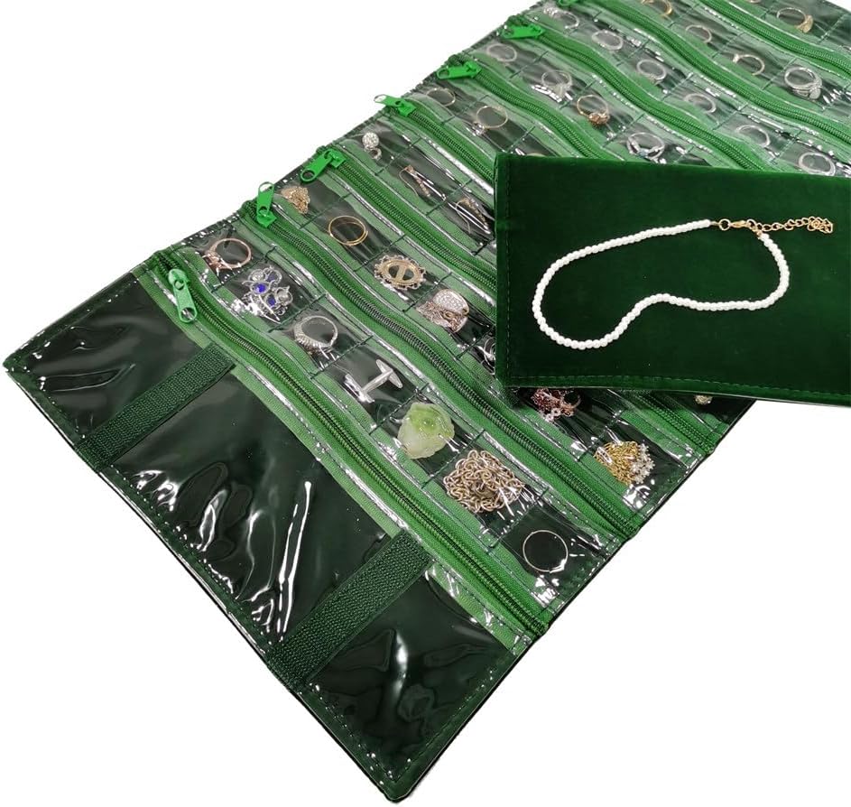 Travel Jewelry Roll Bag Portable Organizer Pouch With Grids&PVC Cover Storage Bags for Necklace, Bracelet, Bracelet,Ring, Badge, Pendant