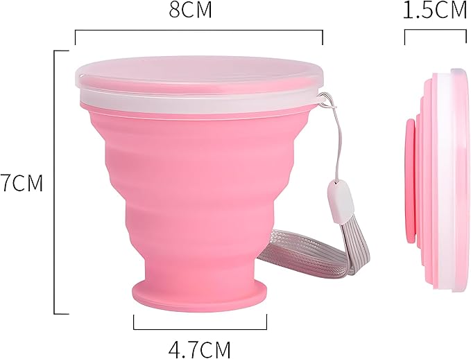 Silicone Folding Travel Cup with Lid - Expandable Reusable Drinking Mug for Camping, Hiking & Outdoor