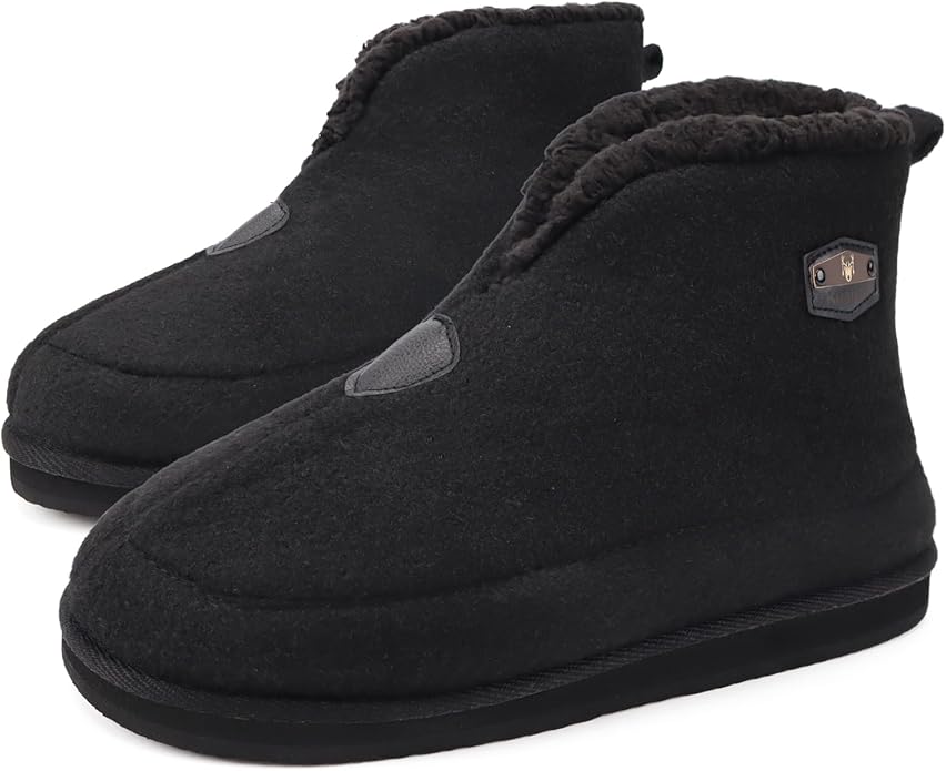 KuaiLu Mens House Slippers Booties Cozy Memory Foam Boots Warm Plush Lining Winter Felt Home Bedroom Slipper Socks Indoor Outdoor Non-Slip Shoes