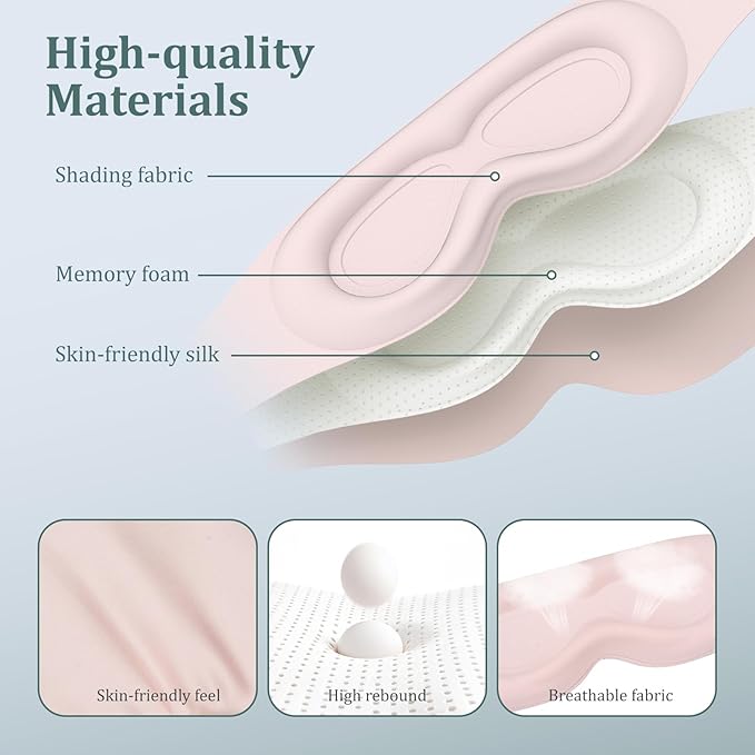 Silk Sleep Mask for Women & Men - 2 Pack Eye Masks for Sleep, 100% Blackout Sleeping Mask, 3D Zero Pressure Side Sleeper Night Blindfold Eye Cover for Travel Nap Couple (Pink & Black)