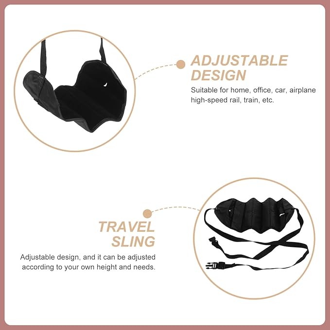 Airplane Foot Hammock Travel Footrest Black Integrated Foot Hanger for Long Flights and Work Desk Use