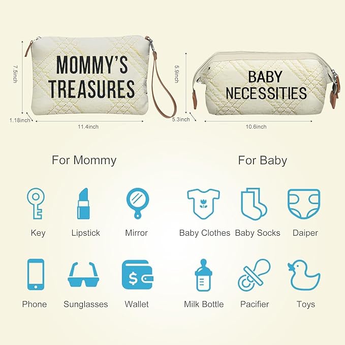 printe Diaper Bag Tote with 2 Organizers, Large Mommy Bag for Hospital & Travel Baby Diaper for Baby Care (Quilted Embroidery-Beige)