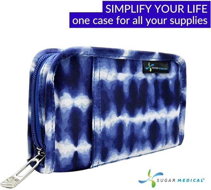 Sugar Medical Diabetes Supply Case | Medical Supplies Travel Bag | Glucose Meter Organizer | Diabetic Care Products | Glucometer Kit (Blue Tie Dye)