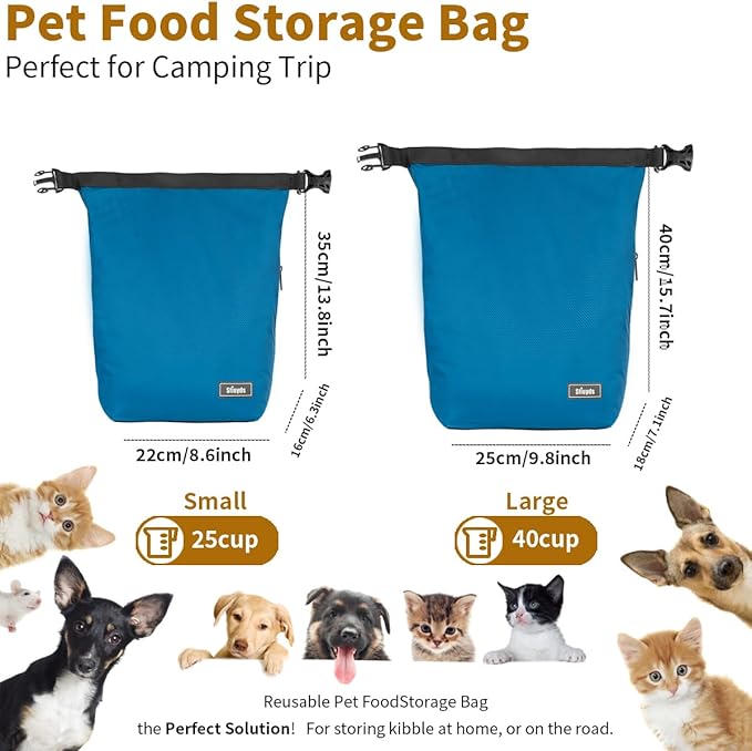 Pet Food Storage Bag Travel Dog Food Container 2PCS Collapsible Dog Travel Bowls and Zipper Side (Blue, Small)