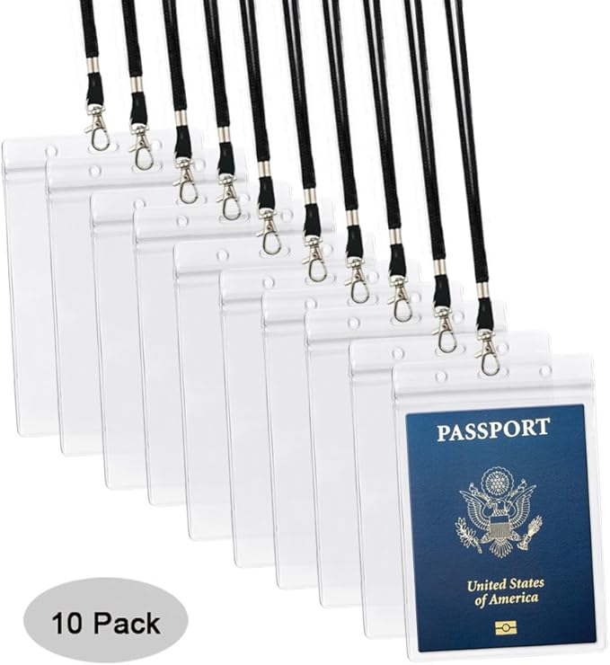 4x6Inch Extra Large Passport Holders ID Badge PVC Card Holder with Lanyards Fill for Passports by ALMHPVC (10Pack Black Lanyards)