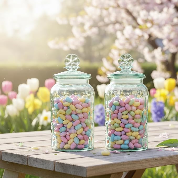 10 Strawberry Street Textured Glass Flower Canister, Dimpled Round, Blue, Set of 2