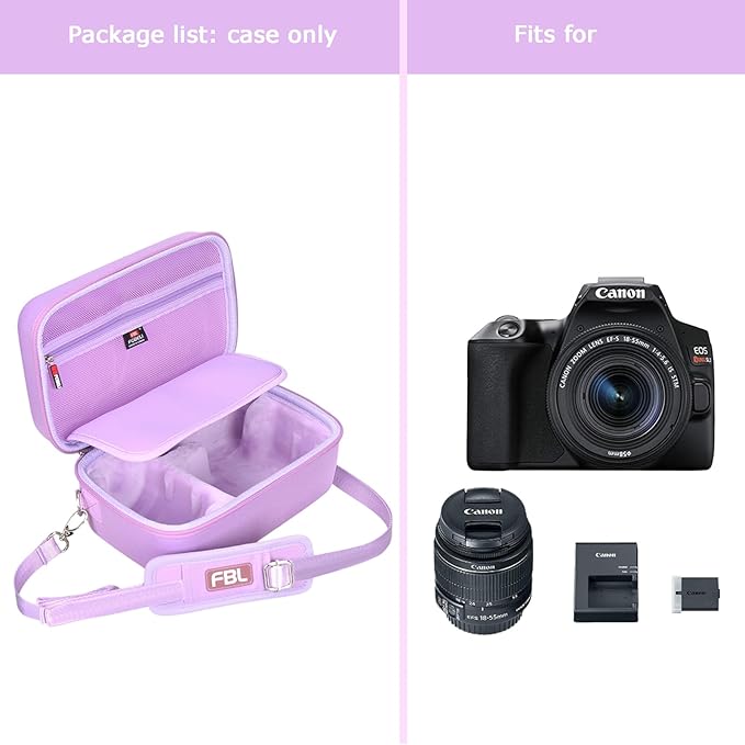 FBLFOBELI EVA Travel Storage Case for Canon EOS Rebel T7 / T8i / T5 / R50 / R100 DSLR Camera with 18-55mm Lens, Camera Protective Waterproof Carrying Bag (Case Only) (Purple)