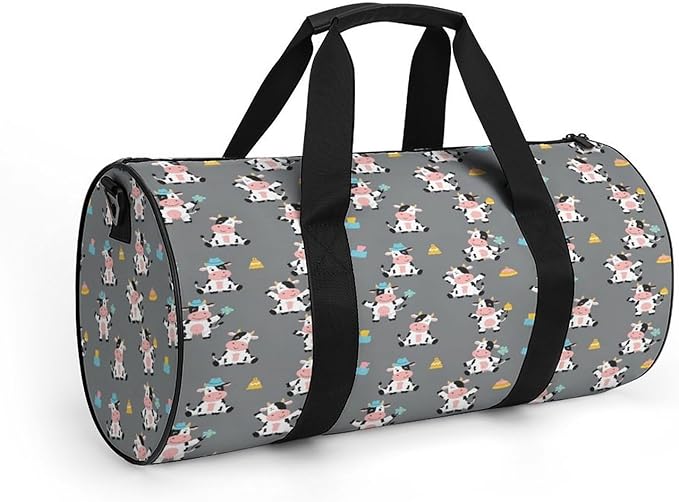 Dance Sports Gymnastics Bag Cute Cartoon Cow Print Foldable Gym Bags Lightweight Travel Sports Bag Unisex Gym Duffel Bags