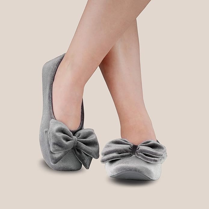 BCTEX COLL Women's Fancy House Slippers with Bow, Ladies Sexy Velvet Ballerina Slipper
