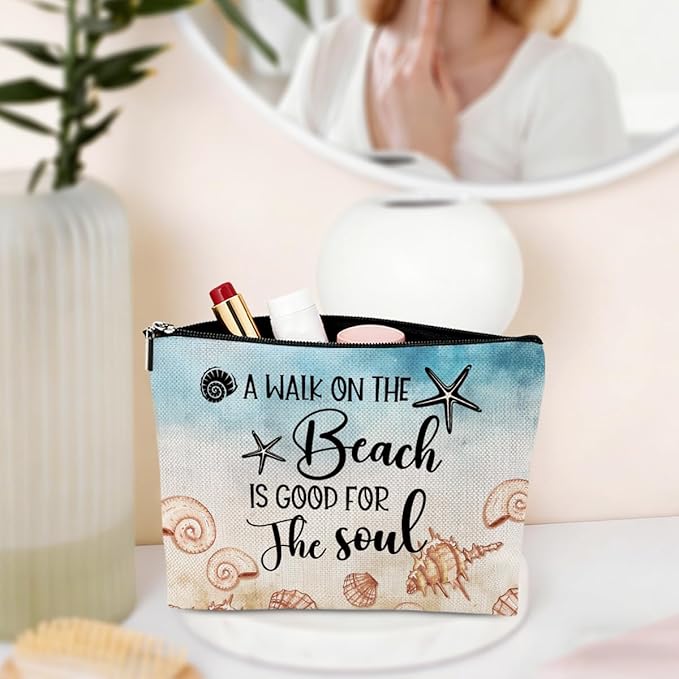 Funny Beach Gifts for Women Cosmetic Bag Travel Ocean Beach Vacation Essentials for Girls, Bestie, Friends, Summer Beaches Lover Makeup Bag Girls Trip Gifts Favors Stuff Birthday Christmas Graduation