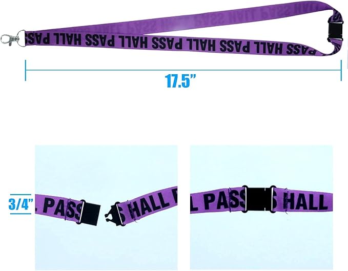 GiftExpress Hall Pass Lanyards and School Passes (12) Classroom Lanyard Pass Set for Teachers, Hall, Library, Office, Nurse, Boys & Girls Restroom, Color-Coded, Safety Buckle
