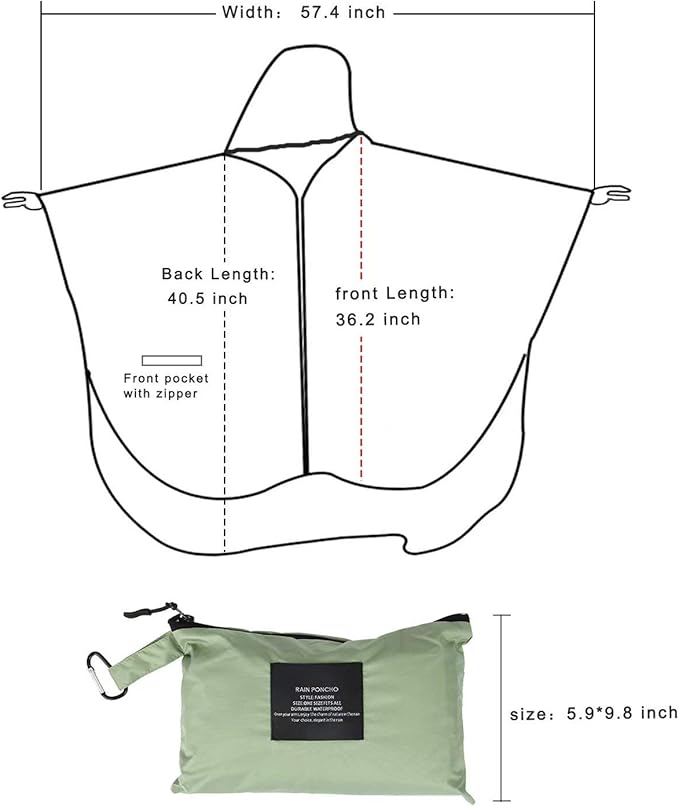 NUUR Rain Poncho for Women Adults Unisex Hooded Zipper Raincoat Waterproof Reusable Hiking Rain Coat with Pockets