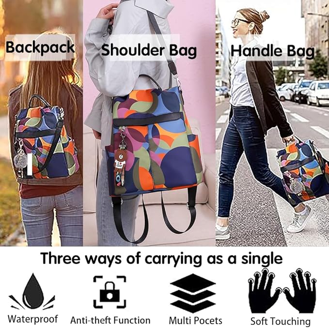COFIHOME Anti-theft Backpack Purse for Women, Unique Geometric Print Small Fashion Daypack, Water-Resistant Oxford Shoulder Bag with Back Access - Each Pattern is One-of-a-Kind