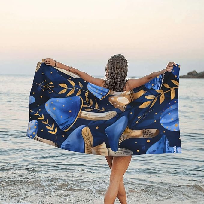 Blue Mushroomsand Sand Free Beach Towel – 31.5"X63" Quick Dry Microfiber Beach Towels for Travel, Swimming, Pool, and Camping, Absorbent and Compact Beach Essential for Women, and Men