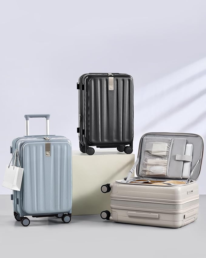 Hanke 20 Inch Expandable Carry On Luggage Airline Approved Top Opening Hard Shell Suitcases with Wheels Lightweight Travel Luggage Carry On Suitcase for Woman Men-Ivory White