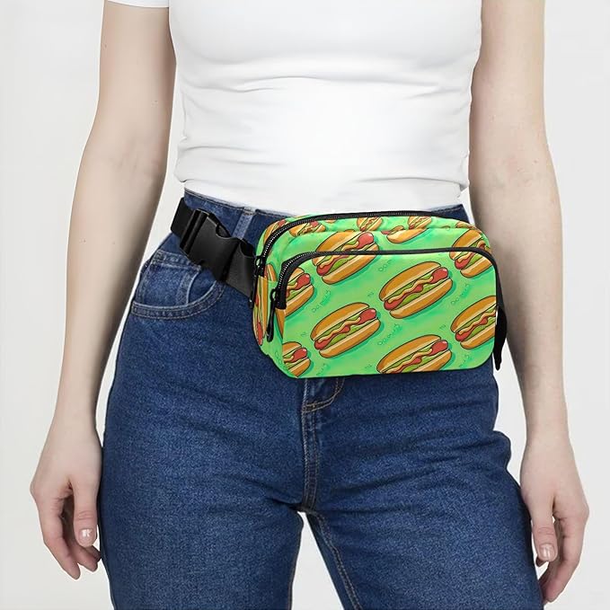 Funny Hot Dog Fanny Pack for Women Men Water Resistant Fashion Waist Packs with Adjustable Strap Belt Bag for Travel Workout Jogging Hiking 21220327