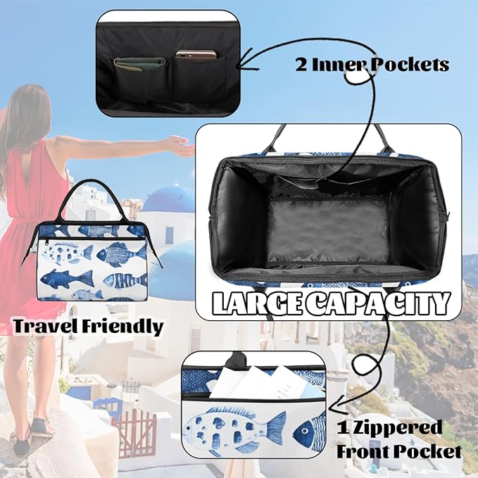 Fish Overnight Weekender Bag for Women Men Travel Duffel Bags Waterproof Luggage Carry on Sports Yoga Gym Bag