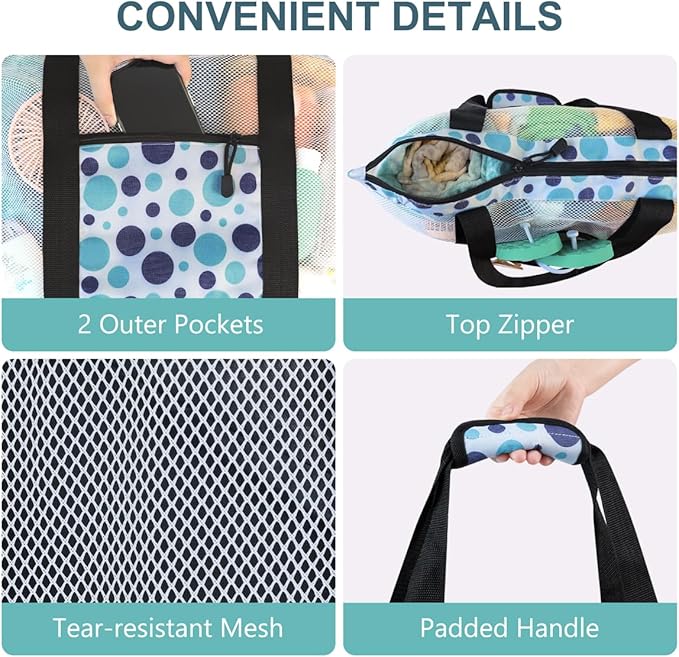 ASL Mesh Beach Bag with Cooler Compartment for Women, 2-in-1 Print Travel Tote 30L with Zipper and Pockets, Pool Picnic