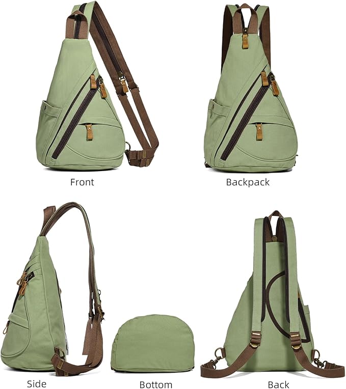 KL928 Canvas Sling Bag - Small Crossbody Backpack Shoulder Casual Daypack Rucksack for Men Women(MatchaGreen)