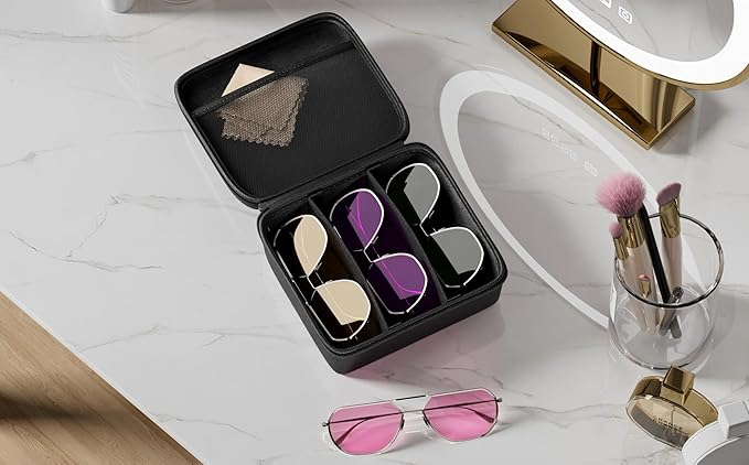 Travel Sunglasses Organizer, Hard Shell Sunglass Case Adjustable Slots for Multiple Sunglass Eyeglass Case