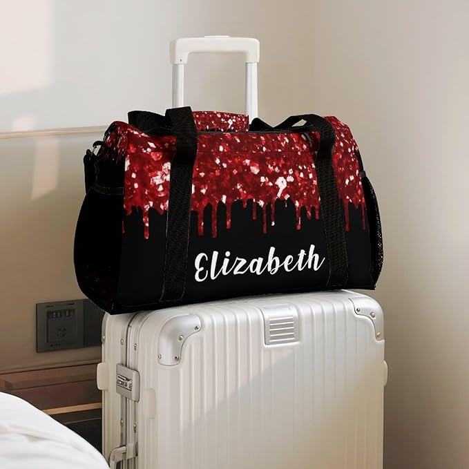 Red Sequin Maroon Black Glitter Print Handheld Crossbody Travel Bag Customized Duffel Bags with Adjustable Shoulder Strap for Shoes Travel Bag Personalized Gift