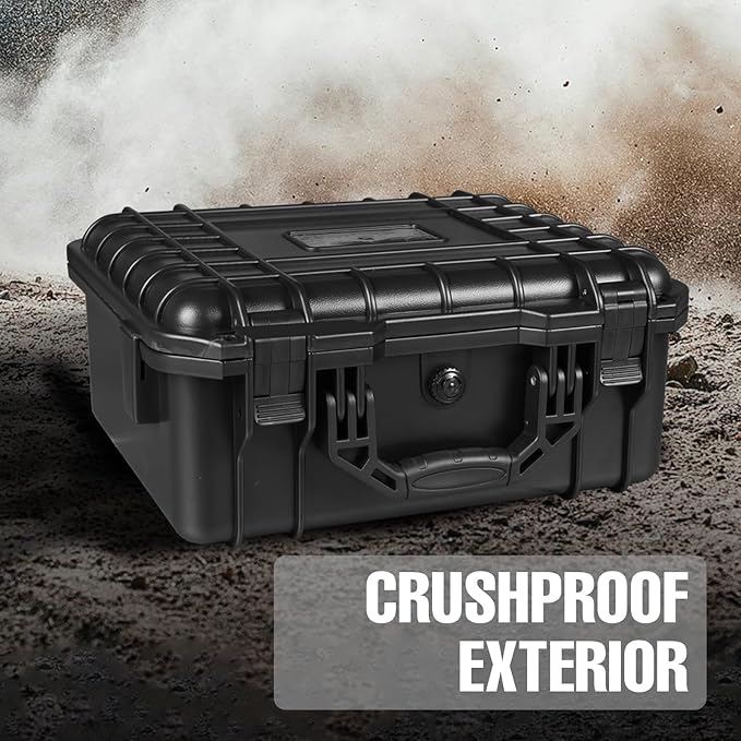 Hard Case, 13.6 x 11.4 x 6 Inch Portable Weather Waterproof Protective Camera Case with Customizable Foam, Fit Use of Drones, Camera, Equipments,Black