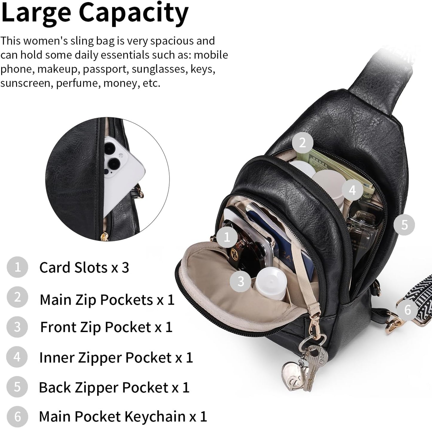 Crossbody Bags for Women Anti Theft Small Sling Handbag with Zipper Lock Vegan Leather RFID Blocking Chest Pure