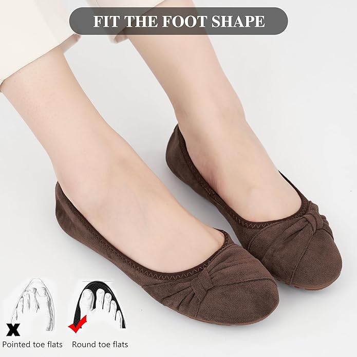 Ecetana Womens Flats Shoes Dressy: Round Toe Bowknot Suede Foldable Ballet Flats Comfortable Casual Slip On Loafers