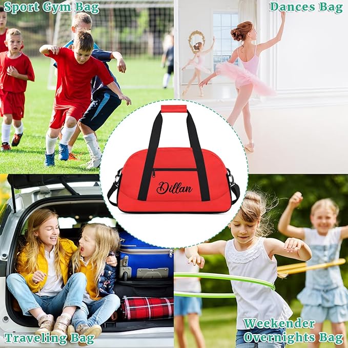 Custom Name Gym Duffel for Kids,Personalized Sports Bag Lightweight Gym Bags for Boys & Girls,Fitness Travel Weekender for Travel, Workout Red