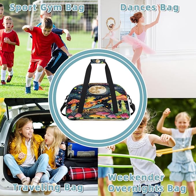 Travel Duffle Bag for travel duffle bag sports Girls Boys Kids Galaxy Frog Mushroom Lightweight Overnight Sleepover Weekender Bags Small Dance Gym Sport Bag Teens Carry-On Size Workout Bag