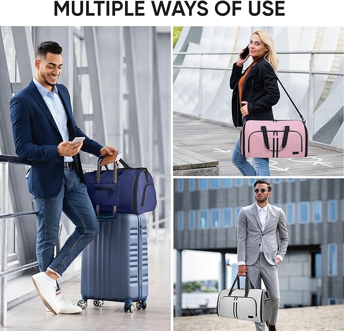 BALEINE Convertible Travel Garment Bag, Travel Suit Bag for Men, 2 in 1 Carry on Garment Bag for Hanging Clothes, Garment Duffel Bag for Travel Business (Pink)
