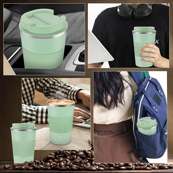 CS COSDDI 12 oz Stainless Steel Vacuum Insulated Tumbler - Coffee Travel Mug Spill Proof with Lid - Coffee Cups for Keep Hot/Ice Coffee,Tea and Beer (3rd light green)