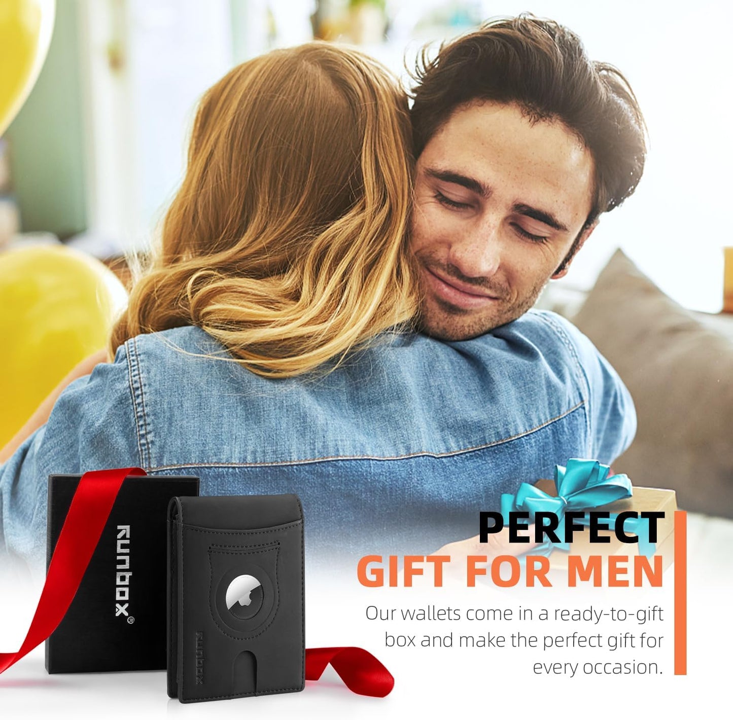 RUNBOX AirTag-Wallet-Mens-Slim-RFID Blocking Wallets Leather with Bill Compartment Air Tag Bifold Card Holder Wallet Gifts for Men Dad