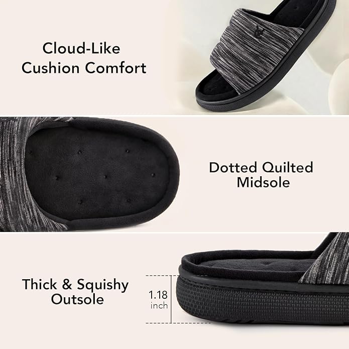 VeraCosy Mens Open-Toe Slippers Memory Foam Indoor Outdoor House Shoes