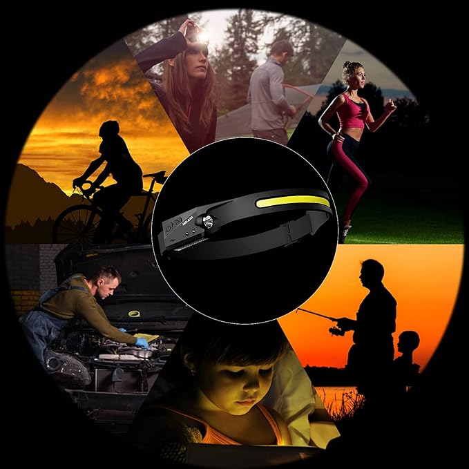 LED Headlamp Rechargeable Flashlight, 2-Pack 230° Wide Beam Headlight with Motion Sensor, Lightweight, Weatherproof, 2 Light Source Head Lamp for Camping Hiking Running Outdoor - Adults and Kids